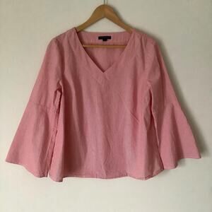 Tommy Hilfiger Womens Cotton Striped Long Wide Bell Sleeved VNeck Top Sz Medium